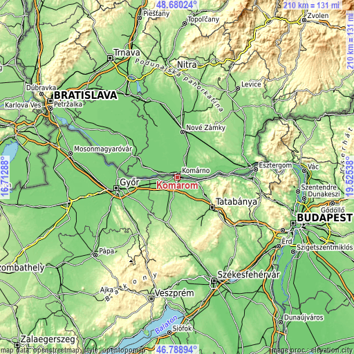 Topographic map of Komárom