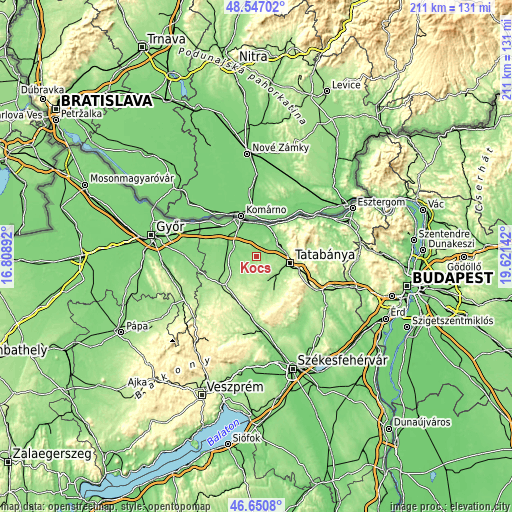 Topographic map of Kocs