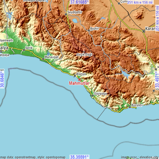 Topographic map of Mahmutlar