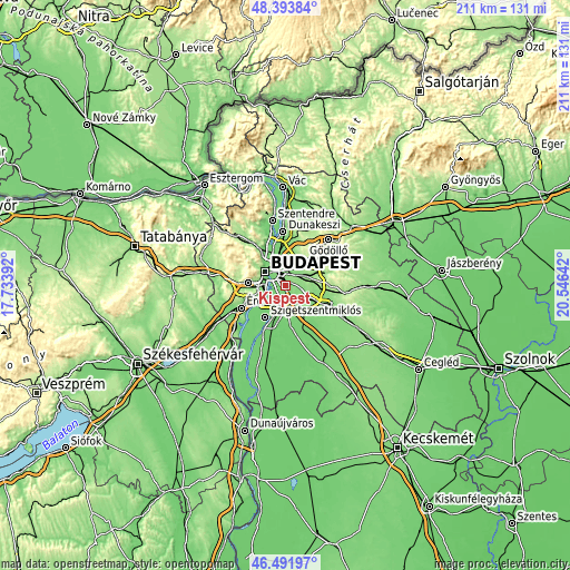 Topographic map of Kispest