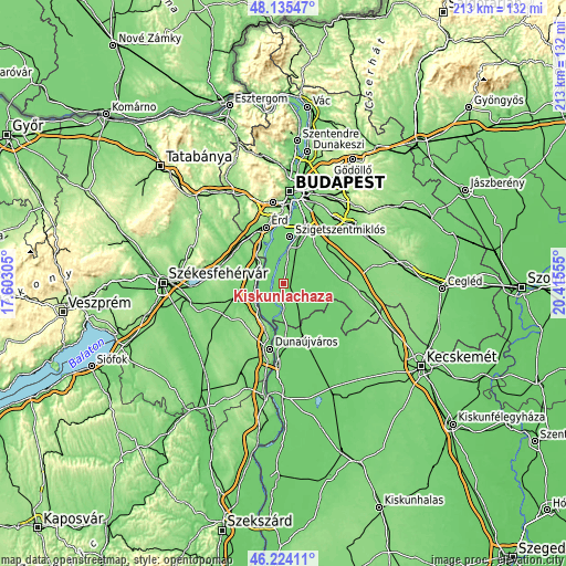 Topographic map of Kiskunlacháza