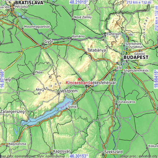 Topographic map of Kincsesbánya