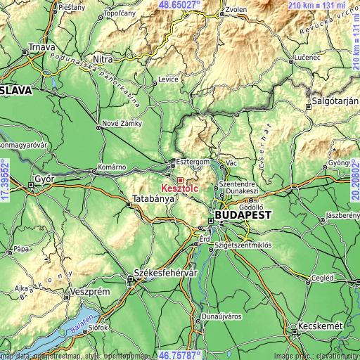Topographic map of Kesztölc