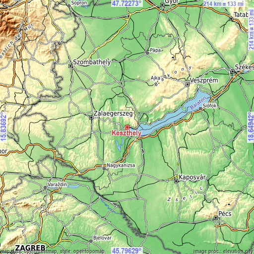 Topographic map of Keszthely