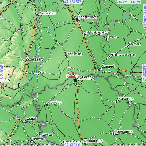 Topographic map of Kelebia