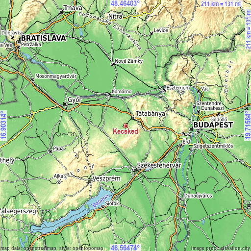 Topographic map of Kecskéd