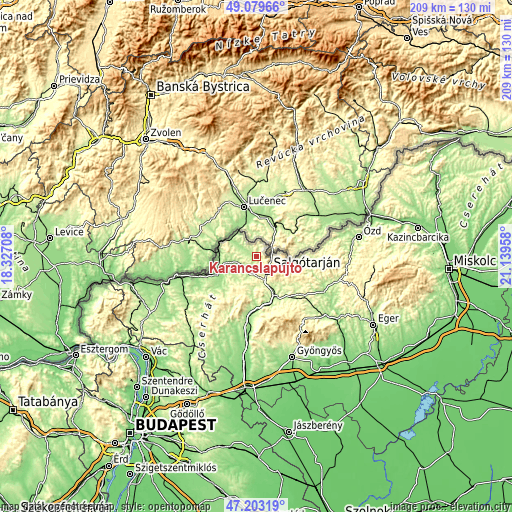 Topographic map of Karancslapujtő