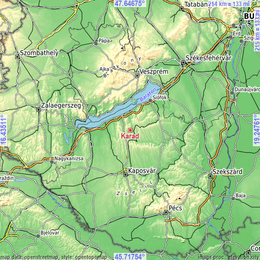 Topographic map of Karád