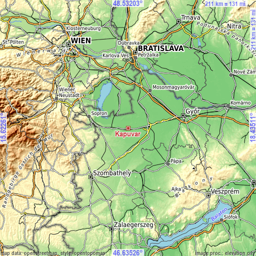 Topographic map of Kapuvár