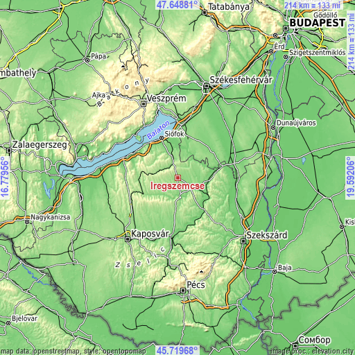 Topographic map of Iregszemcse