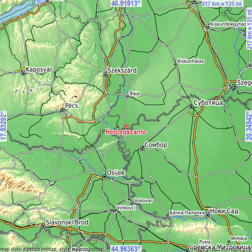 Topographic map of Hercegszántó