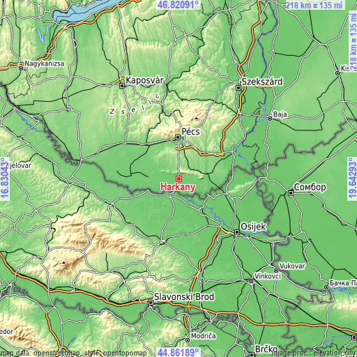 Topographic map of Harkány