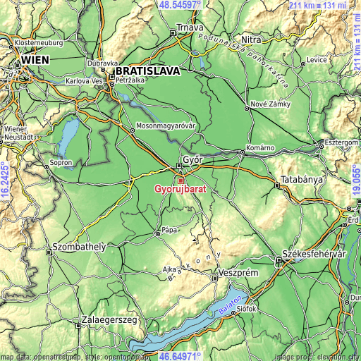 Topographic map of Győrújbarát