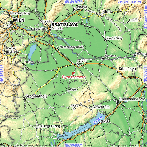 Topographic map of Győrszemere