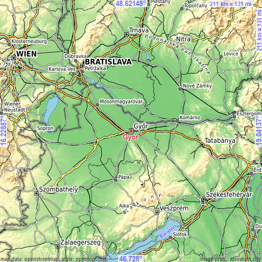 Topographic map of Győr