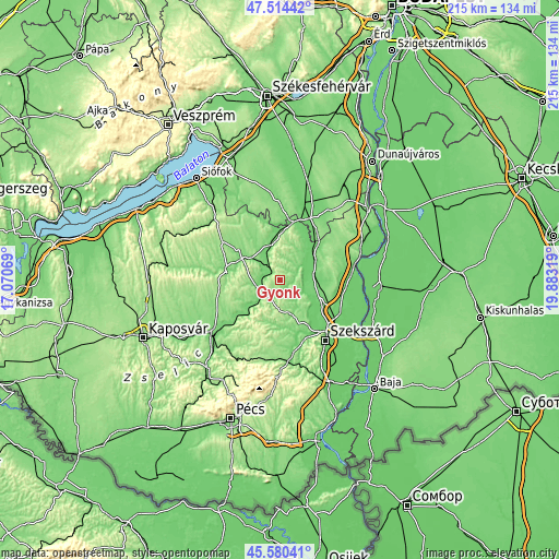 Topographic map of Gyönk