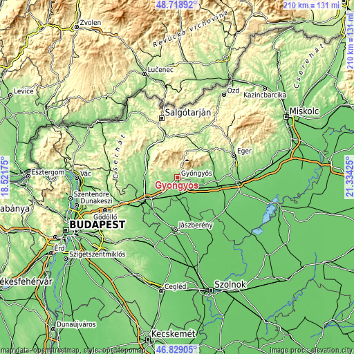 Topographic map of Gyöngyös