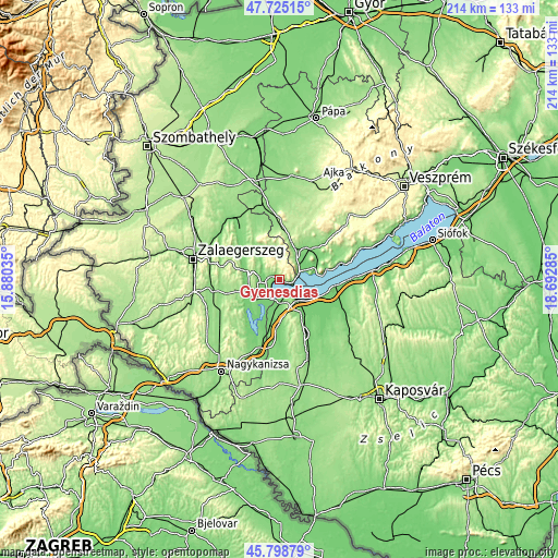 Topographic map of Gyenesdiás