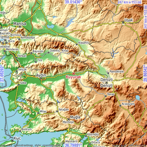 Topographic map of Kuyucak