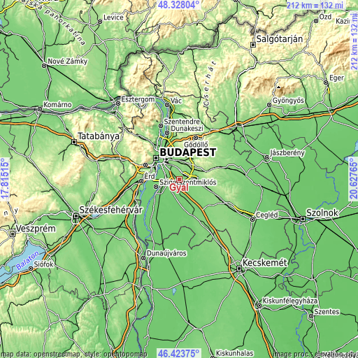 Topographic map of Gyál