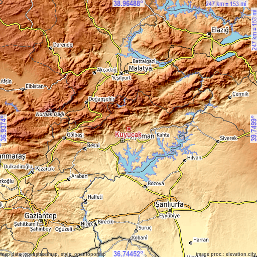 Topographic map of Kuyucak