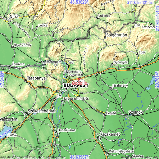 Topographic map of Gödöllő