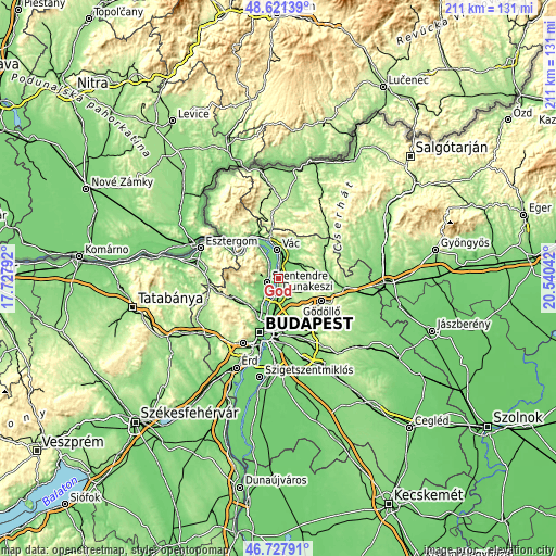 Topographic map of Göd