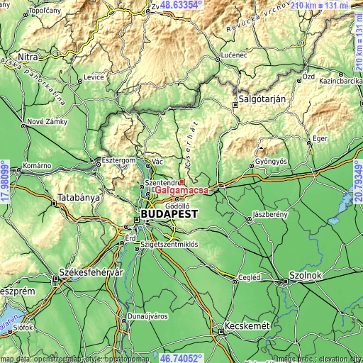 Topographic map of Galgamácsa