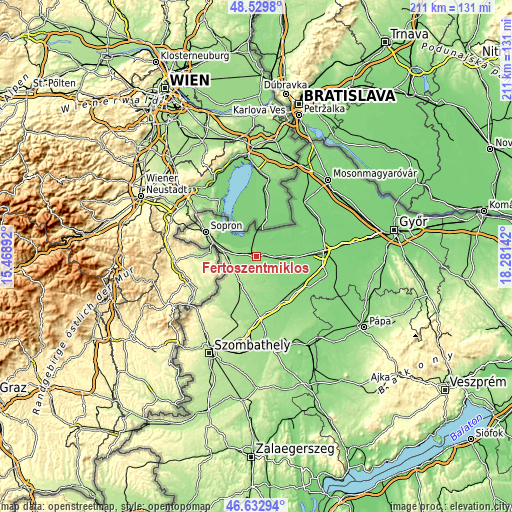 Topographic map of Fertőszentmiklós