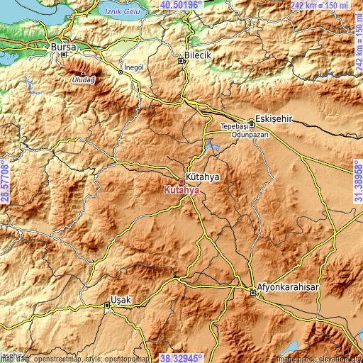 Topographic map of Kütahya