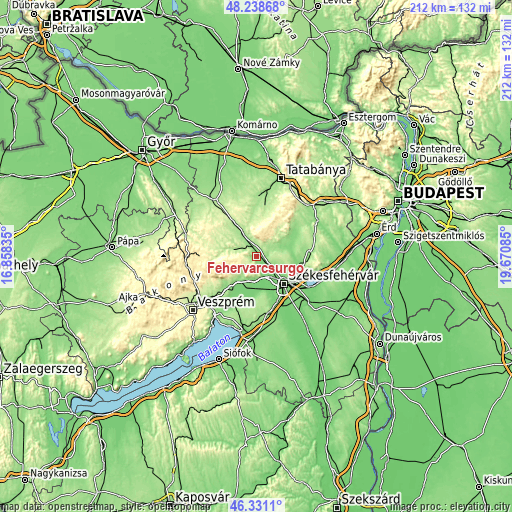 Topographic map of Fehérvárcsurgó