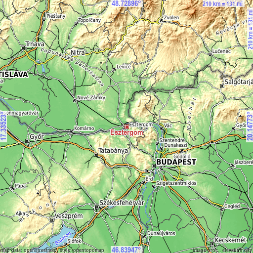 Topographic map of Esztergom