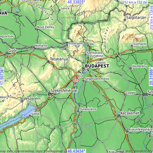 Topographic map of Érd