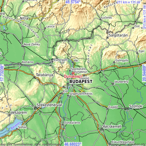 Topographic map of Dunakeszi