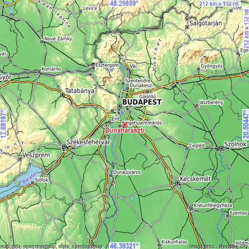 Topographic map of Dunaharaszti