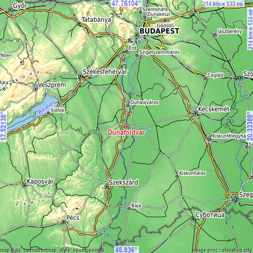 Topographic map of Dunaföldvár