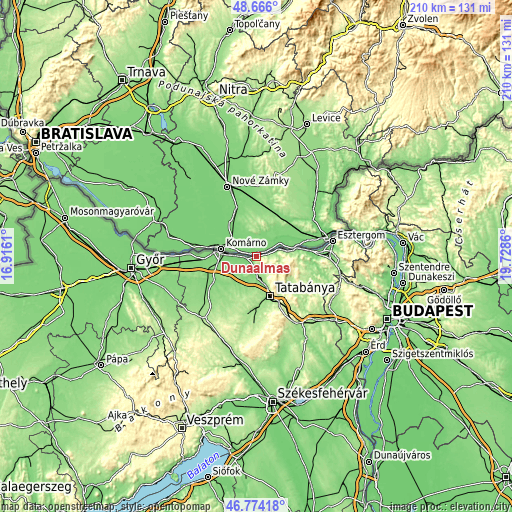 Topographic map of Dunaalmás