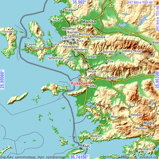 Topographic map of Kuşadası