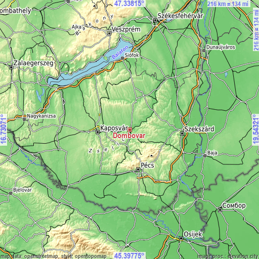Topographic map of Dombóvár
