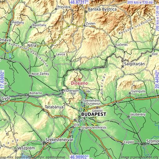 Topographic map of Diósjenő