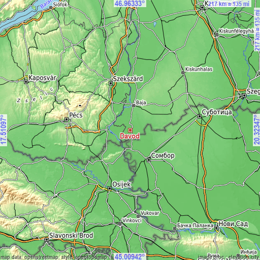Topographic map of Dávod