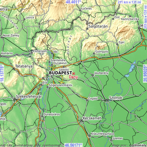 Topographic map of Dány
