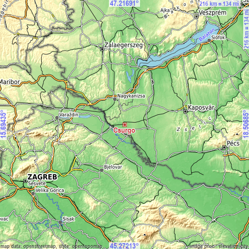 Topographic map of Csurgó