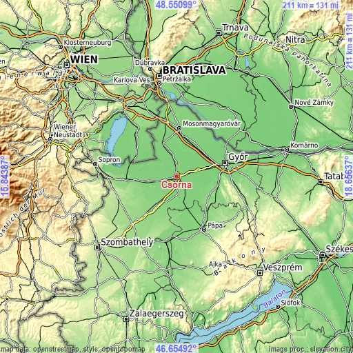 Topographic map of Csorna