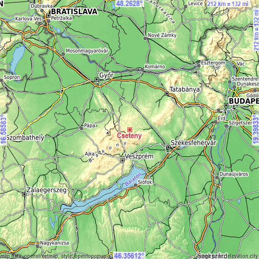 Topographic map of Csetény