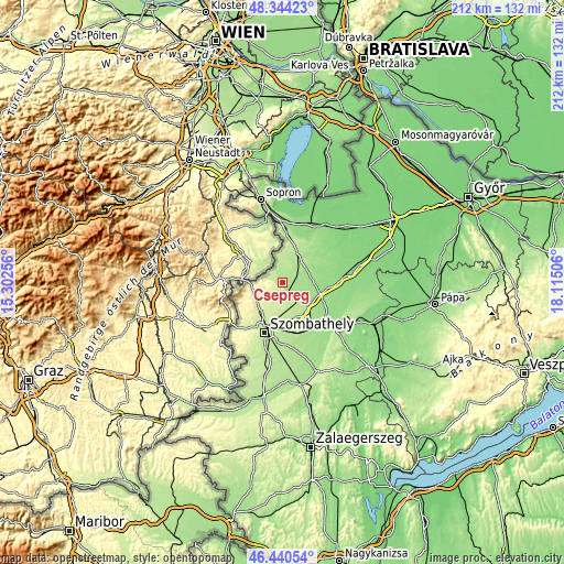 Topographic map of Csepreg