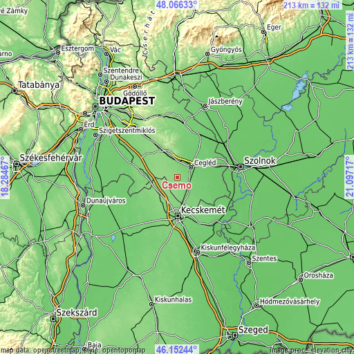 Topographic map of Csemő
