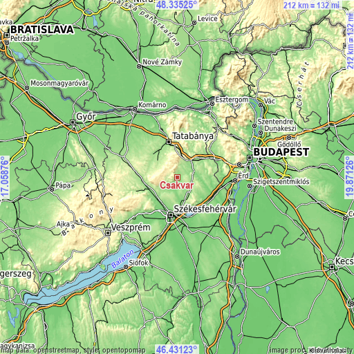 Topographic map of Csákvár