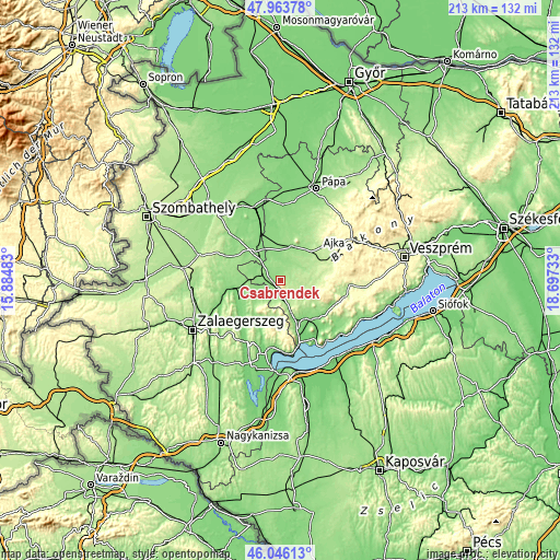 Topographic map of Csabrendek