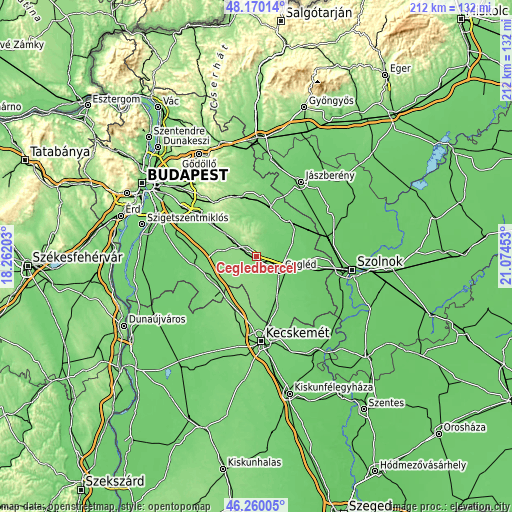 Topographic map of Ceglédbercel
